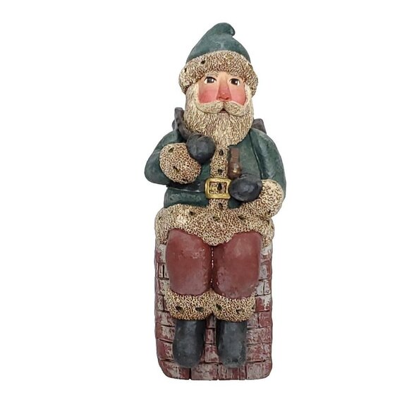 Folk Art Christmas Santa Claus Figurine Sitting On Chimney Bag Toys Gail Laura - Picture 1 of 6